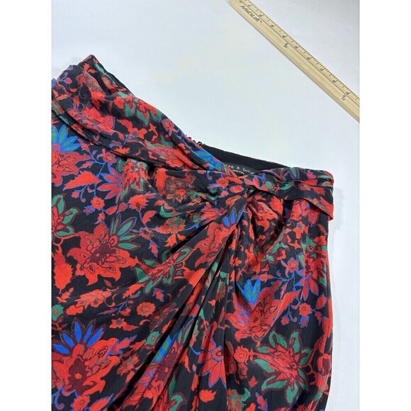 Rag & Bone Amber Midi Skirt Black Bright Floral 2 Slit Wrap Waist Detail Lined - Picture 14 of 15
